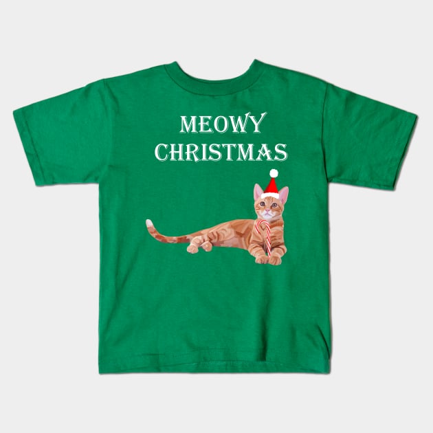 Meowy Christmas Ginger Kitten Kids T-Shirt by Art by Deborah Camp